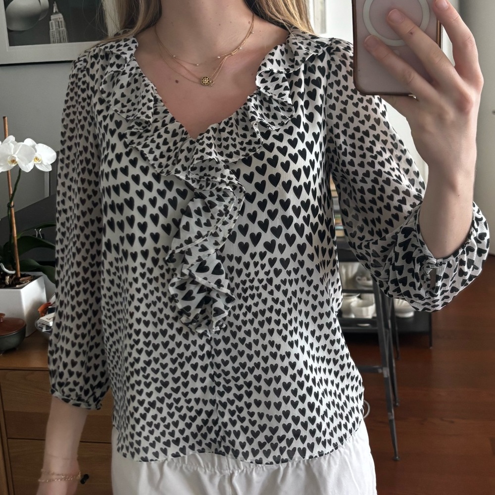 Jcrew women’s heart pattern blouse size xxs